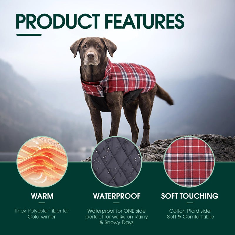 Kuoser Waterproof Dog Coat, Reversible Dog Jacket for Medium Dogs, Adjustable Durable Doggie Winter Coat Warm Puppy Cold Weather Apparel from Small to Large Breed, Red M - Image 3
